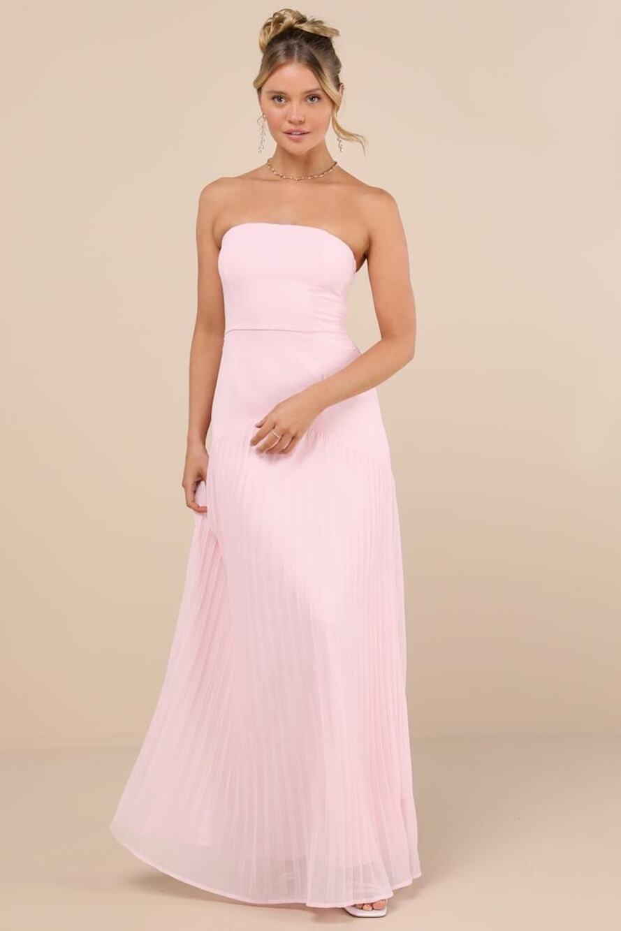 NWT Lulus Celebratory Aesthetic Blush Pink Pleated Strapless Maxi Dress Size XL
